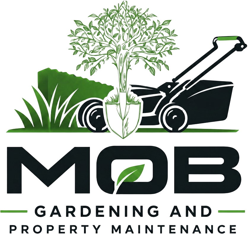 MOB logo — tree and spade with lawn mower